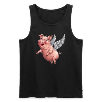 Skurriles Schwein mit Engelsflügeln Cartoon - Männer Premium Bio Tank Top - Schwarz - Vorne - AI Model Male 178 light (178cm)