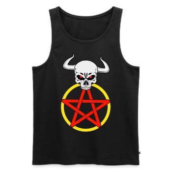 Satan satanisch Teufel Pentagramm Hörner Horror - Männer Premium Bio Tank Top - Schwarz - Vorne - Michal (187cm)