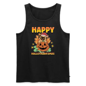 Hallothanksmas Pug Pumkin Halloween Christmas - Men's Premium Organic Tank Top - black - Front - AI Model Male 178 light (178cm)