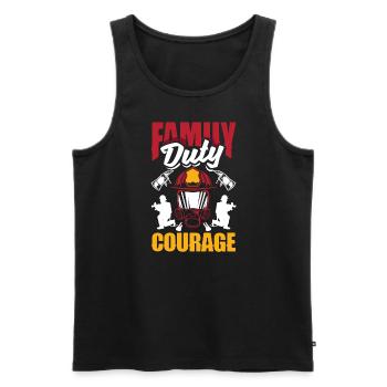 Devoir familial Courage Pompiers Fête des pères - Débardeur bio Premium Homme - noir - Devant - AI Model Male 178 light (178cm)