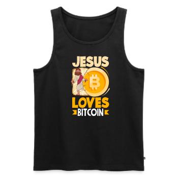 Jésus aime Bitcoin Religous Cryptocurrency BTC - Débardeur bio Premium Homme - noir - Devant - Michal (187cm)