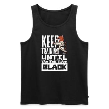 Keep Training Until The Belt Turns Black - Männer Premium Bio Tank Top - Schwarz - Vorne - Michal (187cm)
