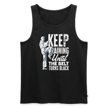 Keep Training Until The Belt Turns Black - Männer Premium Bio Tank Top - Schwarz - Vorne - Michal (187cm)