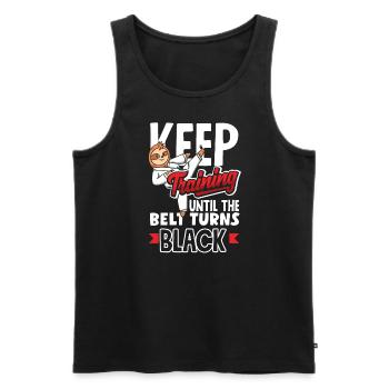 Keep Training Until The Belt Turns Black - Männer Premium Bio Tank Top - Schwarz - Vorne - Michal (187cm)