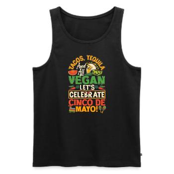 Tacos Tequila et tous végétaliens Célébrons Cinco - Débardeur bio Premium Homme - noir - Devant - Michal (187cm)