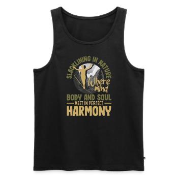Slacklining in nature where mind body and soul - Men's Premium Organic Tank Top - black - Front - AI Model Male 178 light (178cm)