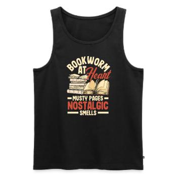 Bookworm at Heart Musty Pages Nostalgic Smells - Men's Premium Organic Tank Top - black - Front - AI Model Male 178 light (178cm)