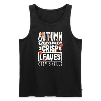 Autumn Dreamer Crisp Leaves Cozy Smells Fall - Men's Premium Organic Tank Top - black - Front - AI Model Male 178 light (178cm)