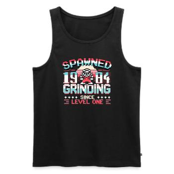Spawned 1984 Grinding Since Level One Funny Gamer - Men's Premium Organic Tank Top - black - Front - AI Model Male 178 light (178cm)