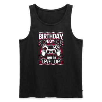 Funny Gamer Birthday Boy Il est temps de passer au niveau supérieur - Débardeur bio Premium Homme - noir - Devant - AI Model Male 178 light (178cm)