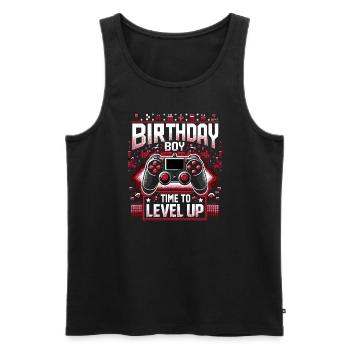 Funny Gamer Birthday Boy Il est temps de passer au niveau supérieur - Débardeur bio Premium Homme - noir - Devant - AI Model Male 178 light (178cm)