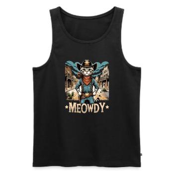 Meowdy Country Cowboy Vintage Western Cat - Männer Premium Bio Tank Top - Schwarz - Vorne - Michal (187cm)