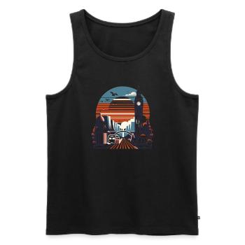 Coucher de soleil vintage à Londres - Débardeur bio Premium Homme - noir - Devant - AI Model Male 178 light (178cm)
