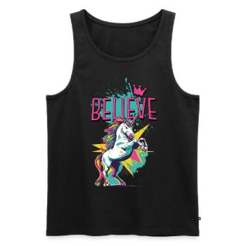 Einhorn Glaube Vintage Retro Bunt Modern Trend - Männer Premium Bio Tank Top - Schwarz - Vorne - AI Model Male 178 light (178cm)