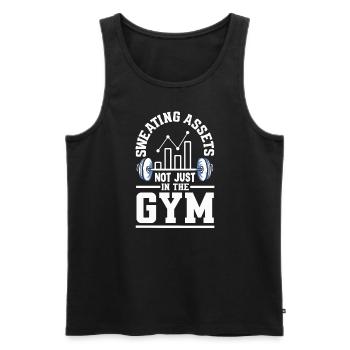 Des actifs qui ne se sument pas seulement dans le gymnase Finance - Débardeur bio Premium Homme - noir - Devant - Michal (187cm)