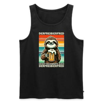 The free beer Fred is called backwards, also the - Men's Premium Organic Tank Top - black - Front - AI Model Male 178 light (178cm)