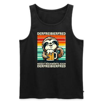 The free beer Fred is called backwards, also the - Men's Premium Organic Tank Top - black - Front - AI Model Male 178 light (178cm)