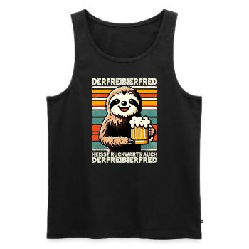The free beer Fred is called backwards, also the - Men's Premium Organic Tank Top - black - Front - AI Model Male 178 light (178cm)
