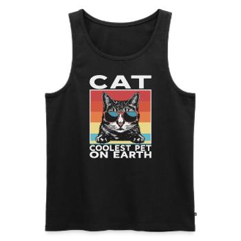 Cat Coolest Pet On Earth Retro Sunglasses Funny - Men's Premium Organic Tank Top - black - Front - AI Model Male 178 light (178cm)