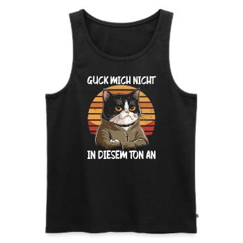 Lustiger Katzen Spruch Guck mich nicht in diesem - Männer Premium Bio Tank Top - Schwarz - Vorne - AI Model Male 178 light (178cm)