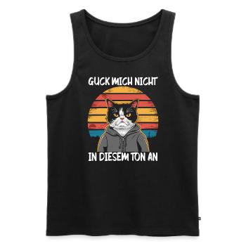 Lustiger Katzen Spruch Guck mich nicht in diesem - Männer Premium Bio Tank Top - Schwarz - Vorne - AI Model Male 178 light (178cm)
