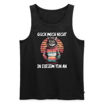 Lustiger Katzen Spruch Guck mich nicht in diesem - Männer Premium Bio Tank Top - Schwarz - Vorne - AI Model Male 178 light (178cm)