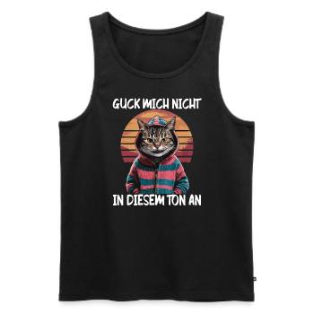 Lustiger Katzen Spruch Guck mich nicht in diesem - Männer Premium Bio Tank Top - Schwarz - Vorne - AI Model Male 178 light (178cm)