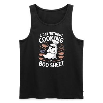 Un jour sans cuisine, c’est Boo Sheet Ghost Halloween - Débardeur bio Premium Homme - noir - Devant - AI Model Male 178 light (178cm)