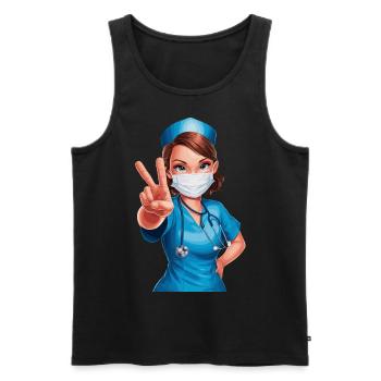 Lustige Krankenschwester mit Humor - Männer Premium Bio Tank Top - Schwarz - Vorne - Michal (187cm)