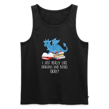 Drache Drache und Buch Drachenliebhaber Geschenk - Männer Premium Bio Tank Top - Schwarz - Vorne - Michal (187cm)