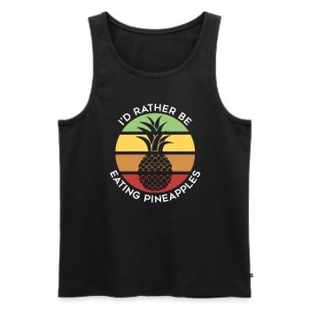 Manger des ananas, c'est ironique, dire fruits - Débardeur bio Premium Homme - noir - Devant - AI Model Male 178 light (178cm)