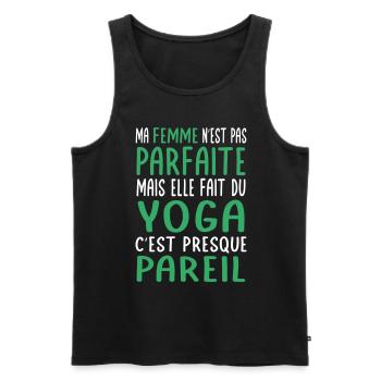 Ma femme n'est pas parfaite mais elle fait du yoga - Débardeur bio Premium Homme - noir - Devant - Michal (187cm)