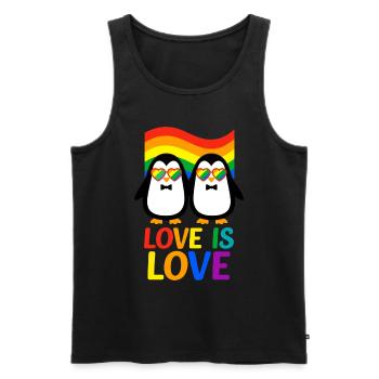 Love is Love – Penguins with Rainbow Flag - Men's Premium Organic Tank Top - black - Front - AI Model Male 178 light (178cm)