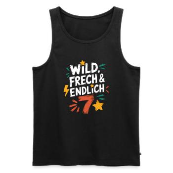 Sauvage, effronté et enfin 7 ans 7e anniversaire - Débardeur bio Premium Homme - noir - Devant - AI Model Male 178 light (178cm)