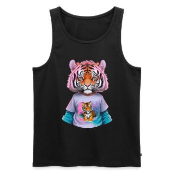Tiger kid with tiger shirt - Men's Premium Organic Tank Top - black - Front - AI Model Male 178 light (178cm)