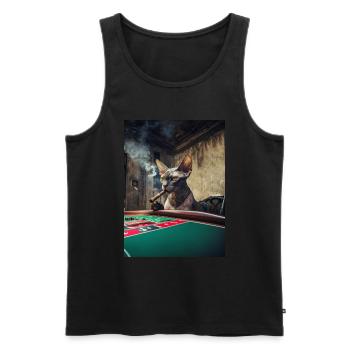 Chat dans le casino - Débardeur bio Premium Homme - noir - Devant - Michal (187cm)