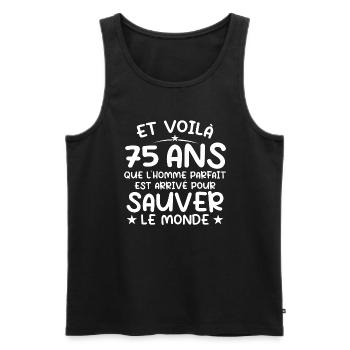 75 ans Cadeau 75 ans Original Cadeau Homme 75 ans - Débardeur bio Premium Homme - noir - Devant - AI Model Male 178 light (178cm)