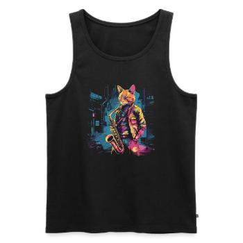Cat Saxophone Jazz Musician Saxophonist Swing Meow - Men's Premium Organic Tank Top - black - Front - Michal (187cm)