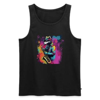 Waschbär Saxophon Jazz Musiker Saxophonist Swing - Männer Premium Bio Tank Top - Schwarz - Vorne - Michal (187cm)