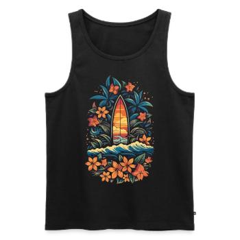 Surf Vibes: Vintage Retro Surfing Illustration - Men's Premium Organic Tank Top - black - Front - AI Model Male 178 light (178cm)