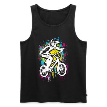 Bmx Graffiti | Bmx Fahrrad Fahrer Streetart - Männer Premium Bio Tank Top - Schwarz - Vorne - Michal (187cm)