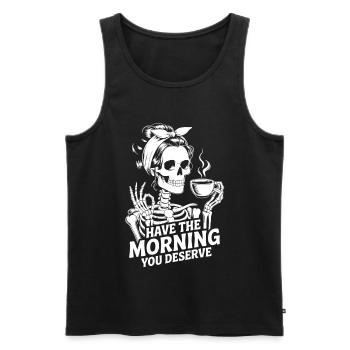 Kaffeekick Skelett Morgenritual - Männer Premium Bio Tank Top - Schwarz - Vorne - AI Model Male 178 light (178cm)
