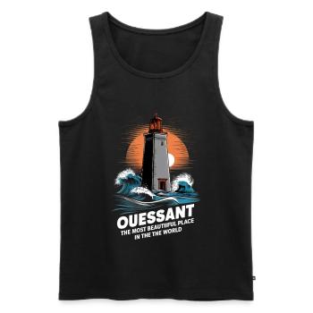 Ouessant Île du Bout du Monde Phare Créac'h Mer - Débardeur bio Premium Homme - noir - Devant - AI Model Male 178 light (178cm)