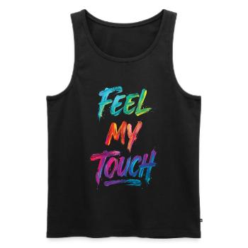 Feel My Touch Colorful Text Painting Print - Men's Premium Organic Tank Top - black - Front - Michal (187cm)