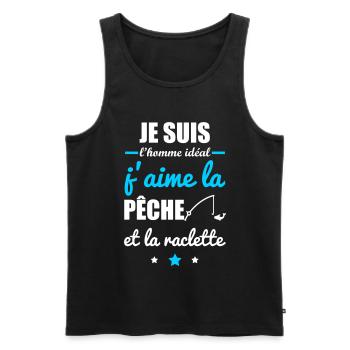 Homme idéal Pêche, idée cadeau pêcheur, raclette - Débardeur bio Premium Homme - noir - Devant - Michal (187cm)
