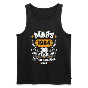 Cadeau D'anniversaire 39 Ans Mars 1984 Vintage - Débardeur bio Premium Homme - noir - Devant - Michal (187cm)