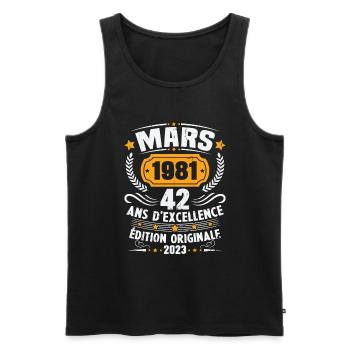 Cadeau D'anniversaire 42 Ans Mars 1981 Vintage - Débardeur bio Premium Homme - noir - Devant - Michal (187cm)