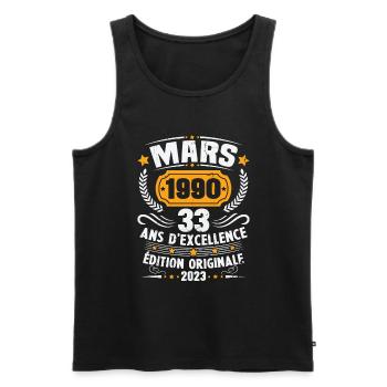 Cadeau D'anniversaire 33 Ans Mars 1990 Vintage - Débardeur bio Premium Homme - noir - Devant - Michal (187cm)