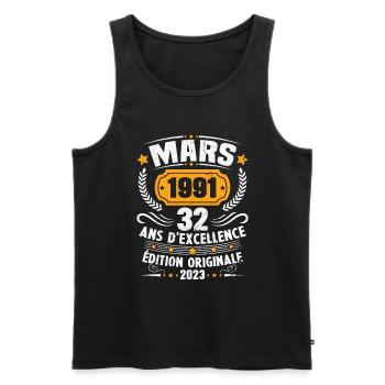 Cadeau D'anniversaire 32 Ans Mars 1991 Vintage - Débardeur bio Premium Homme - noir - Devant - Michal (187cm)