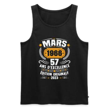 Cadeau D'anniversaire 57 Ans Mars 1966 Vintage - Débardeur bio Premium Homme - noir - Devant - AI Model Male 178 light (178cm)